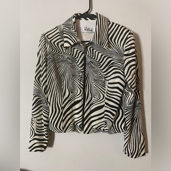 VTG Joseph Ribkoff Jacket UK 10 White Black Trends Zebra Animal Sequin Abstract - Picture 1 of 5